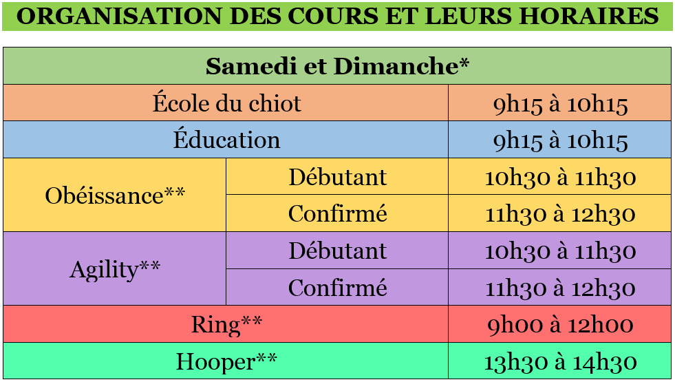 Horaires club 2 1